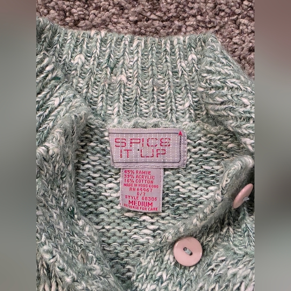 SPICE IT UP Y2k Teal Button Collar Sweater Size Medium - Picture 3 of 3